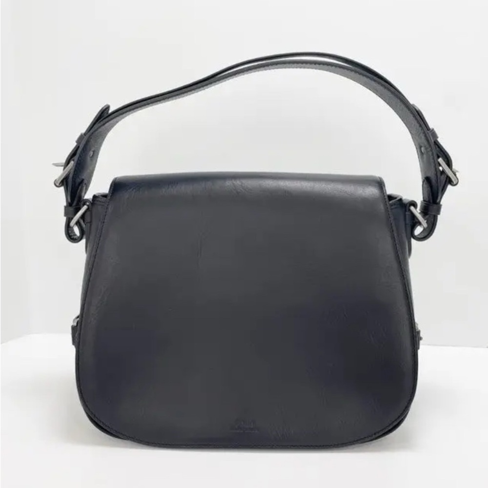 Black Leather Shoulder Bag By Ralph Lauren. original tags $1,450 and a card.